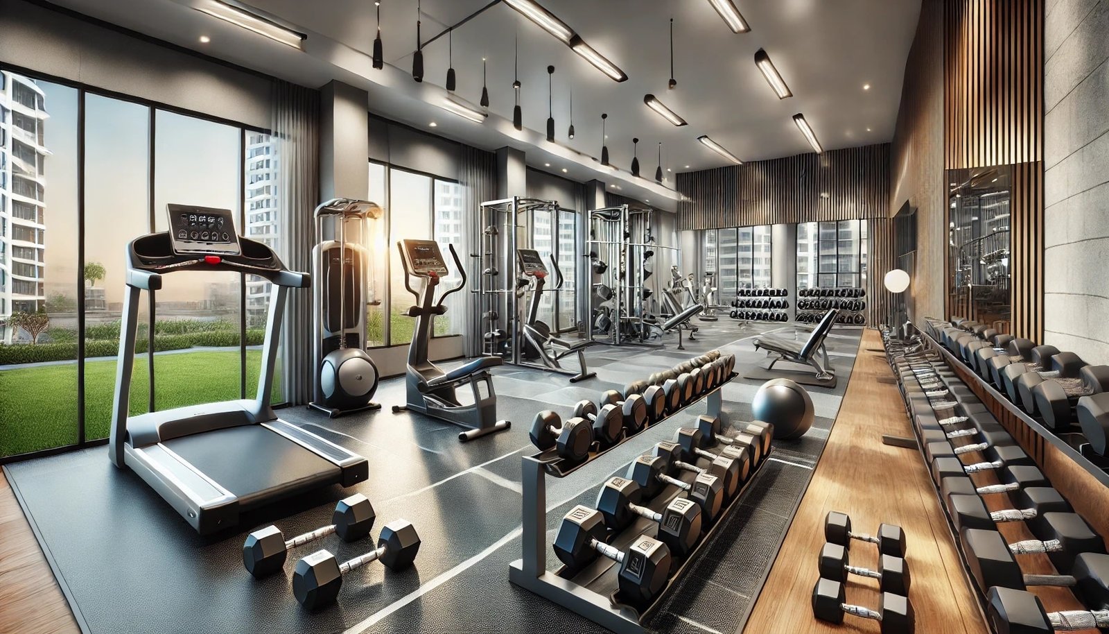 Gym floor with fitness equipment